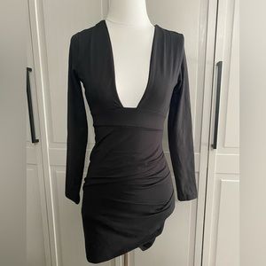 Low cut blank fleece lined mini dress